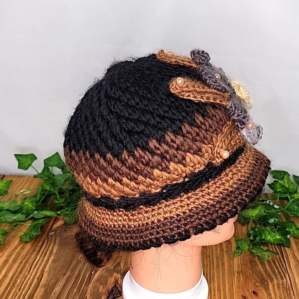 Crochet Hat. Classy. Floral. Handmade. OSFA. Like New. - Picture 2 of 9